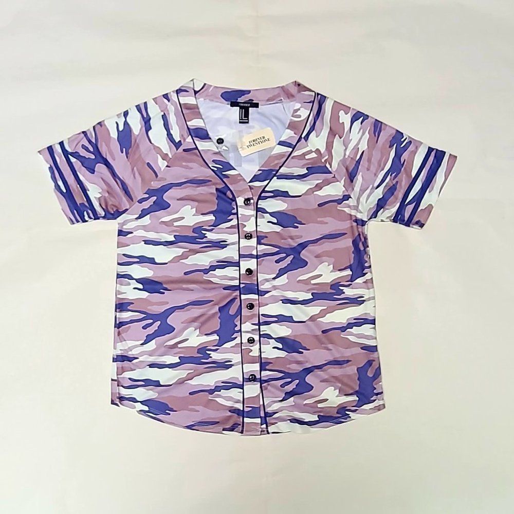 Women's Camo Button Down Short Sleeve Shirt Forever 21 NWT